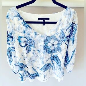 Blue Floral V-Neck Batik Kimono Top * WHBM